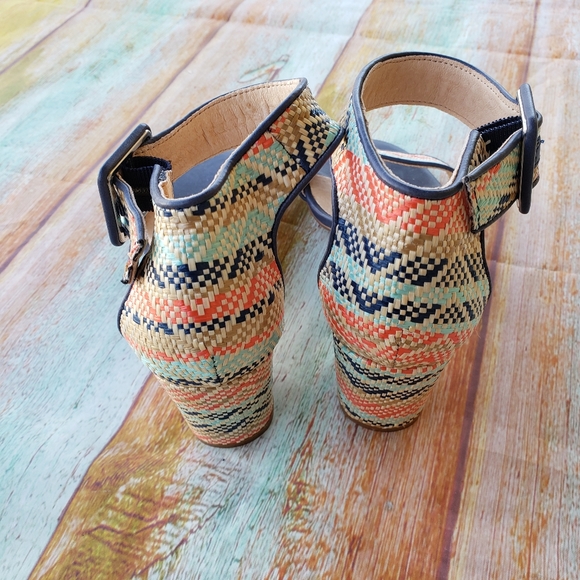 Modcloth Sidewalk Strut Woven Ankle Strap Heels 8 - Picture 7 of 8